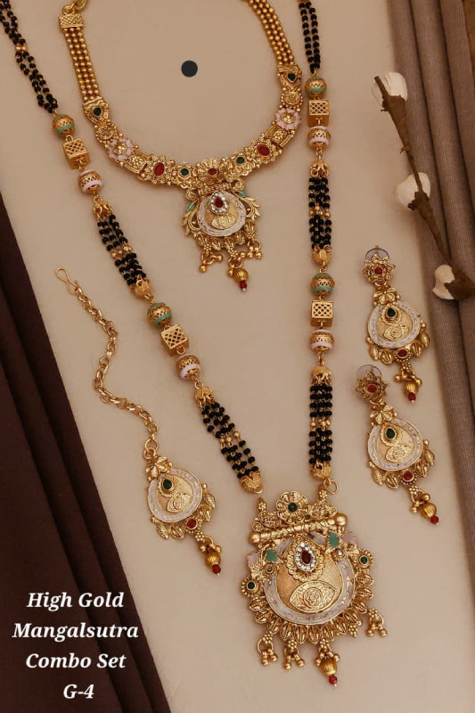 High Gold Traditional Mangalsutra Combo Set for Women | Designer Mangalsutra Necklace with Earrings