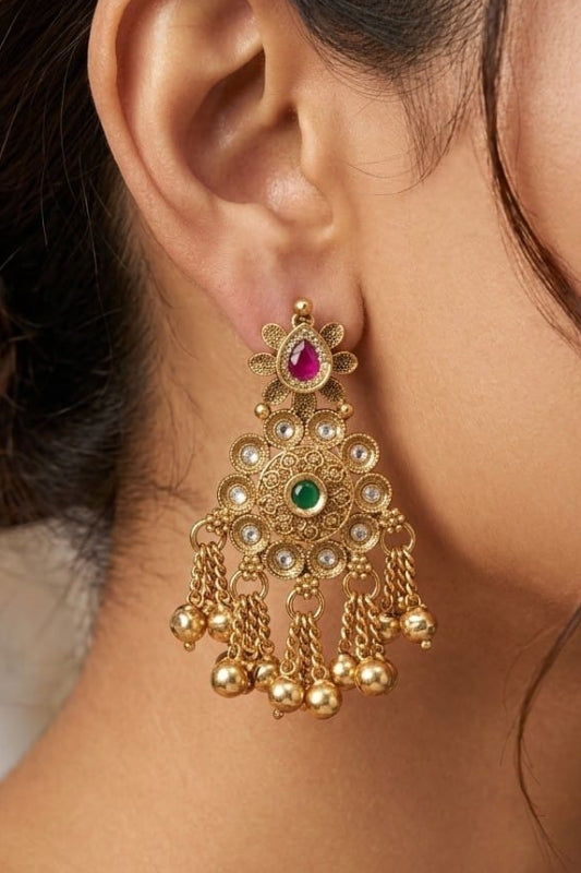 Designer Traditional Chandbali Earrings – Gold Plated Ethnic Hanging Earrings for Women