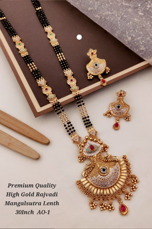 Premium High Gold Rajwadi Mangalsutra for Women 30 Inch | Designer Traditional Mangalsutra Set with Earrings
