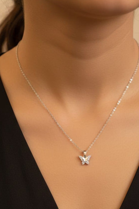 Crystal Butterfly Pendant Silver Necklace – Elegant Butterfly Necklace for Women