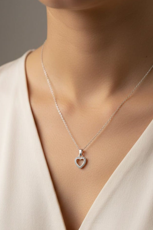 Crystal Heart Pendant Silver Necklace – Elegant Heart Necklace for Women