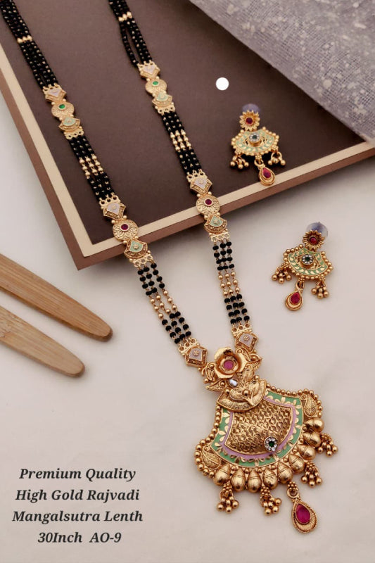 Premium High Gold Rajwadi Mangalsutra for Women 30 Inch | Designer Traditional Mangalsutra Set with Earrings