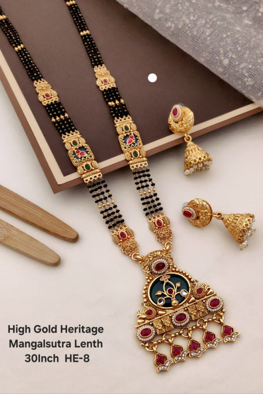 High Gold Heritage Mangalsutra 30 Inch – Traditional Designer Mangalsutra Set with Jhumka Earrings (HE-8)