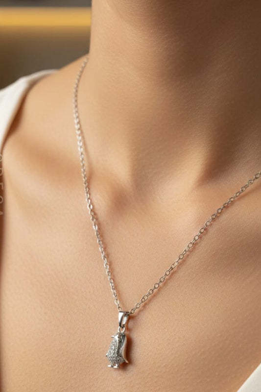 Elegant Silver Penguin Crystal Pendant Necklace for Women