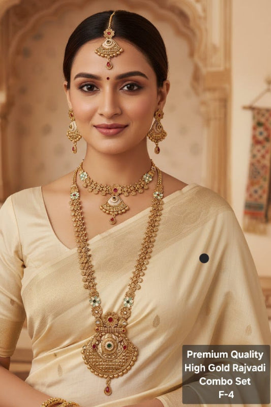 Rajwadi Bridal Jewelry Set for Women – Gold Plated Traditional Necklace Combo with Earrings & Maang Tikka
