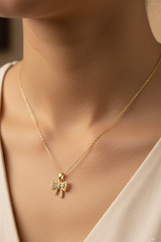 Elegant Bow Pendant Gold Necklace – Cute Bow Design Necklace for Women