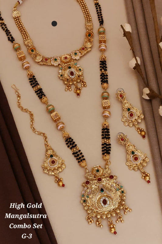 High Gold Designer Mangalsutra Combo Set for Women | Traditional Mangalsutra Necklace with Earrings
