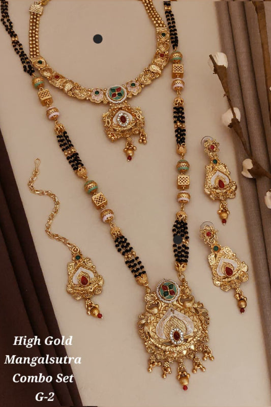 High Gold Designer Mangalsutra Combo Set for Women | Traditional Mangalsutra Necklace with Earrings