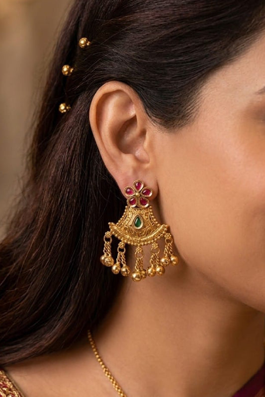 Floral Designer Jhumka Earrings – Traditional Gold Ethnic Hanging Earrings for Women