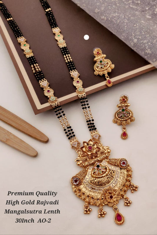 Premium High Gold Rajwadi Mangalsutra for Women 30 Inch | Designer Traditional Mangalsutra Set with Earrings