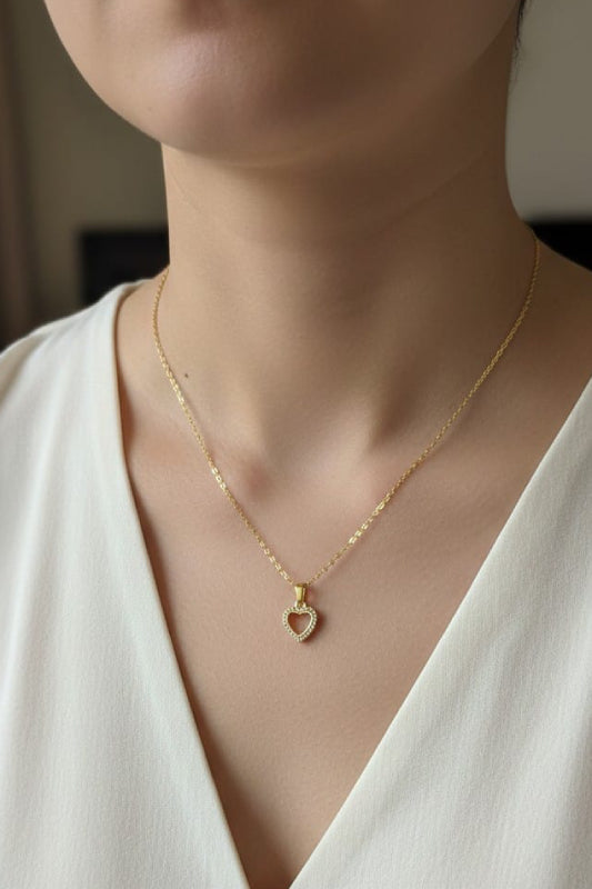 Elegant Heart Pendant Gold Necklace – Crystal Heart Necklace for Women