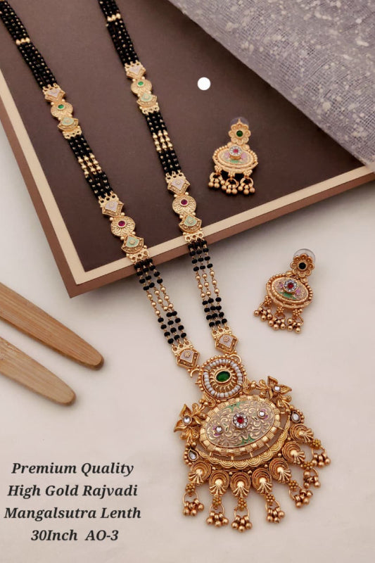 Premium High Gold Rajwadi Mangalsutra for Women 30 Inch | Traditional Designer Mangalsutra Set with Earrings