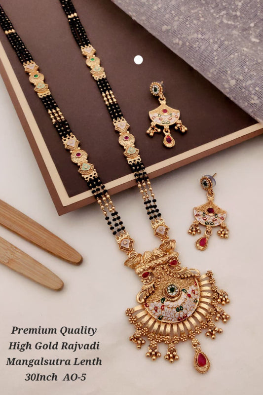 Premium High Gold Rajwadi Mangalsutra for Women 30 Inch | Designer Traditional Mangalsutra Set with Earrings