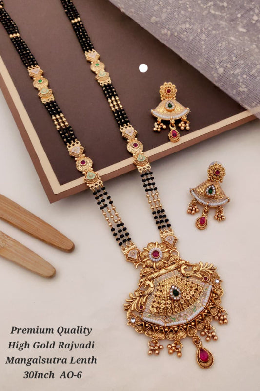 Premium High Gold Rajwadi Mangalsutra for Women 30 Inch | Traditional Designer Mangalsutra Set with Earrings