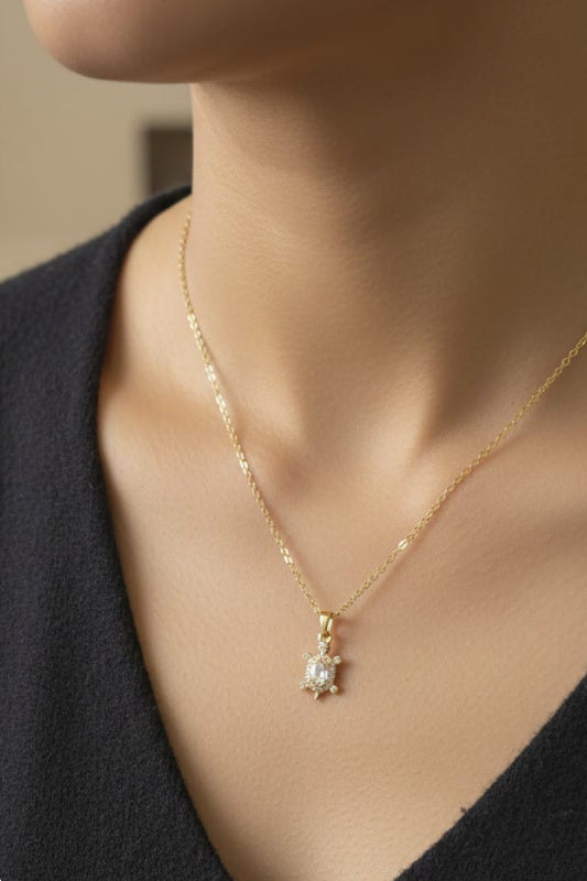 Crystal Turtle Pendant Gold Necklace – Cute Turtle Necklace for Women