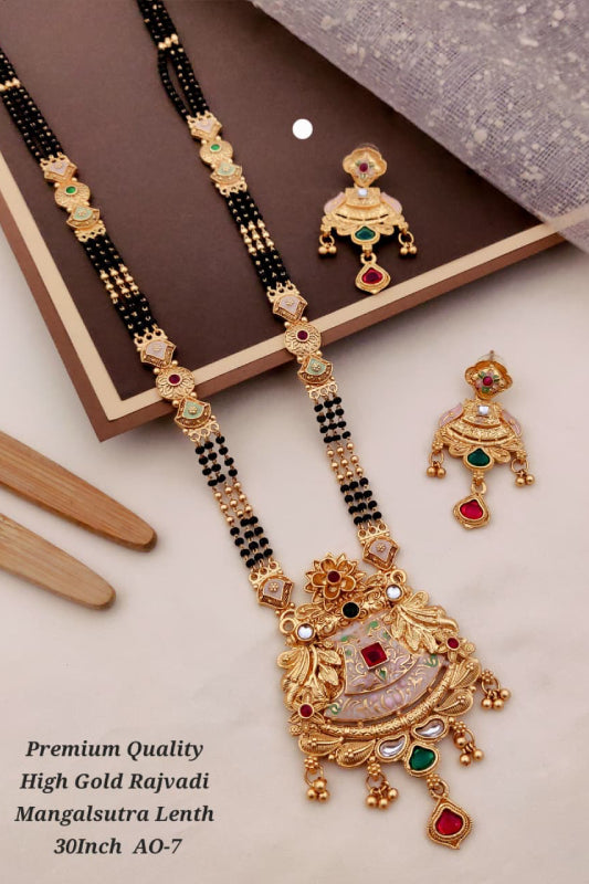 Premium High Gold Rajwadi Mangalsutra for Women 30 Inch | Traditional Designer Mangalsutra Set with Earrings