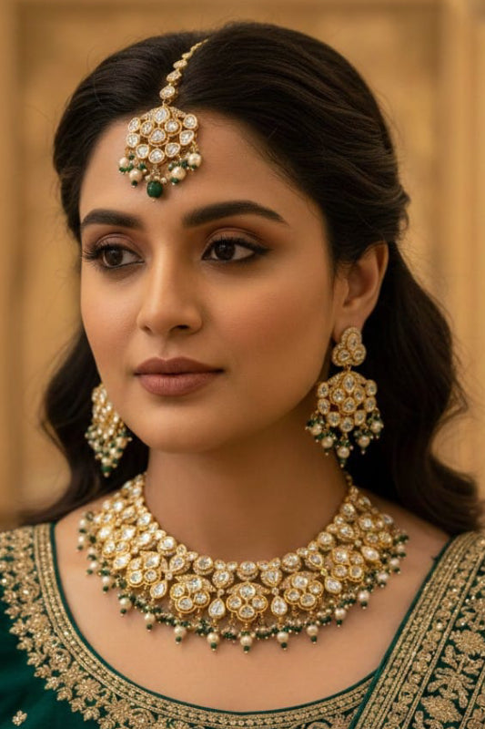 Bridal Kundan Necklace Set with Maang Tikka