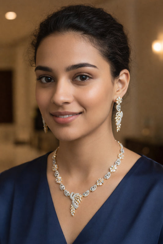 Elegant American Diamond Necklace Set for Women | Party Wear Jewelry Set with Earrings