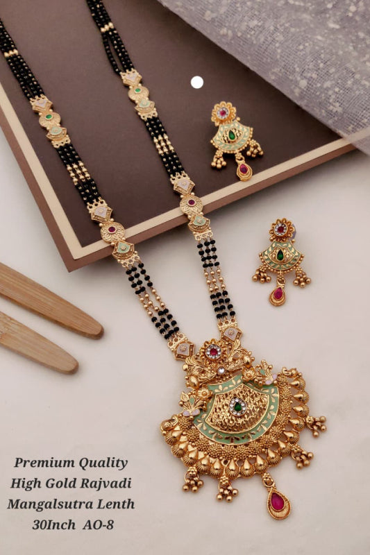 Premium High Gold Rajwadi Mangalsutra for Women 30 Inch | Designer Traditional Mangalsutra Set with Earrings