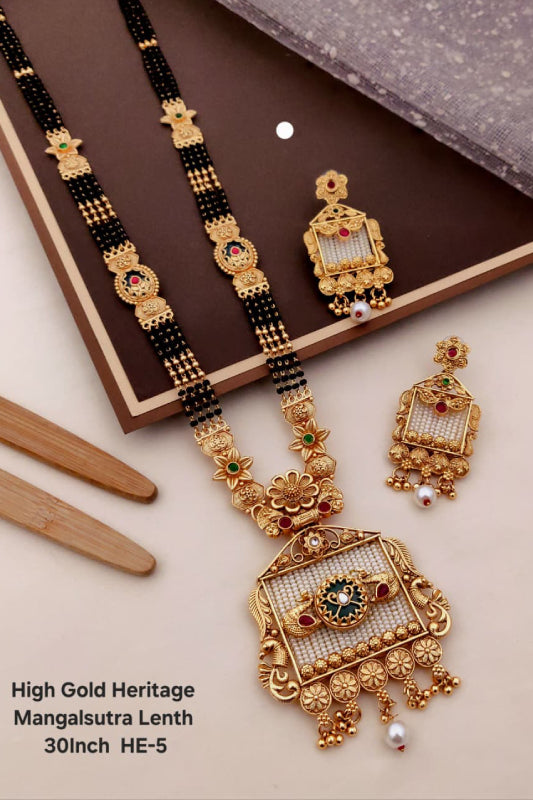 High Gold Heritage Mangalsutra for Women 30 Inch | Designer Traditional Mangalsutra Set with Earrings