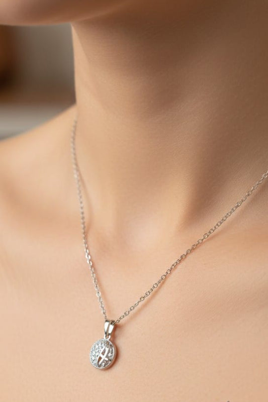 Elegant Cross Pendant Silver Necklace – Crystal Cross Necklace for Women