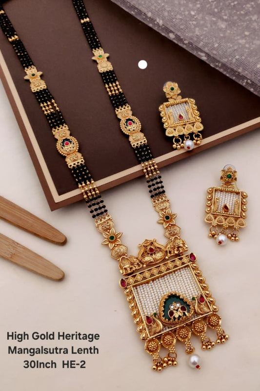 High Gold Heritage Mangalsutra for Women 30 Inch | Traditional Designer Mangalsutra Necklace Set with Earrings