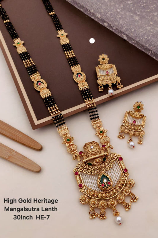 High Gold Heritage Mangalsutra for Women 30 Inch | Designer Traditional Mangalsutra Necklace Set with Earrings