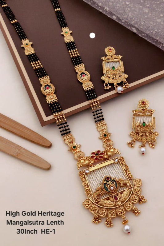 High Gold Heritage Mangalsutra for Women 30 Inch | Designer Traditional Mangalsutra Necklace Set with Earrings