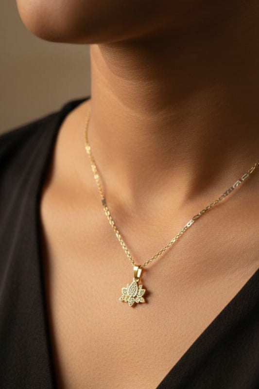Elegant Gold Lotus Crystal Pendant Necklace for Women