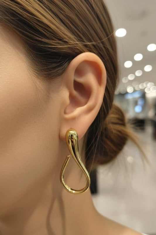 Modern Gold Curve Drop Earrings – Minimal Designer Statement Earrings