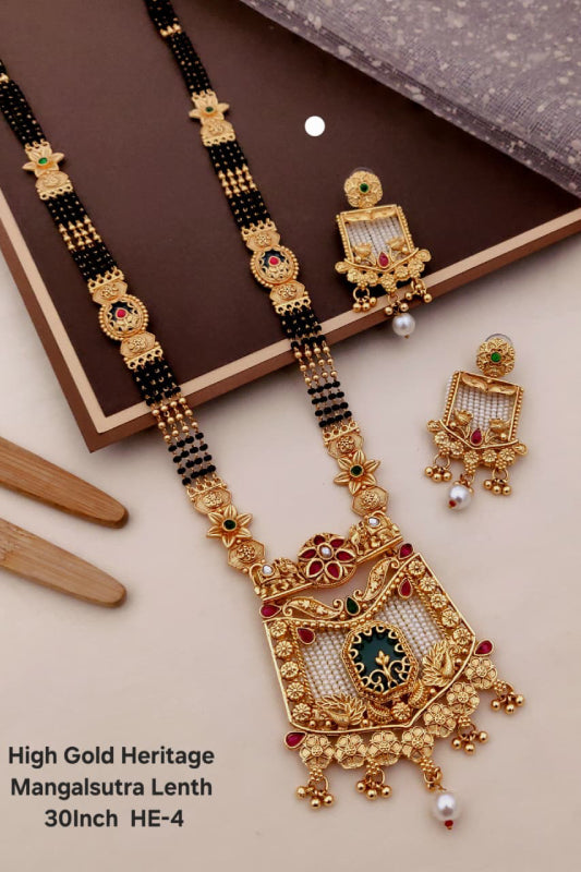 High Gold Heritage Mangalsutra 30 Inch – Designer Traditional Mangalsutra Set with Earrings (HE-4)