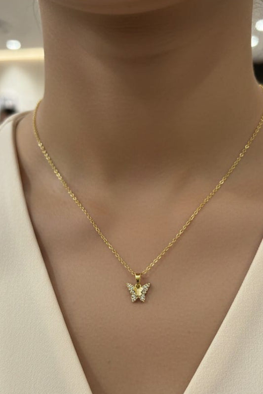 Elegant Gold Butterfly Crystal Pendant Necklace for Women