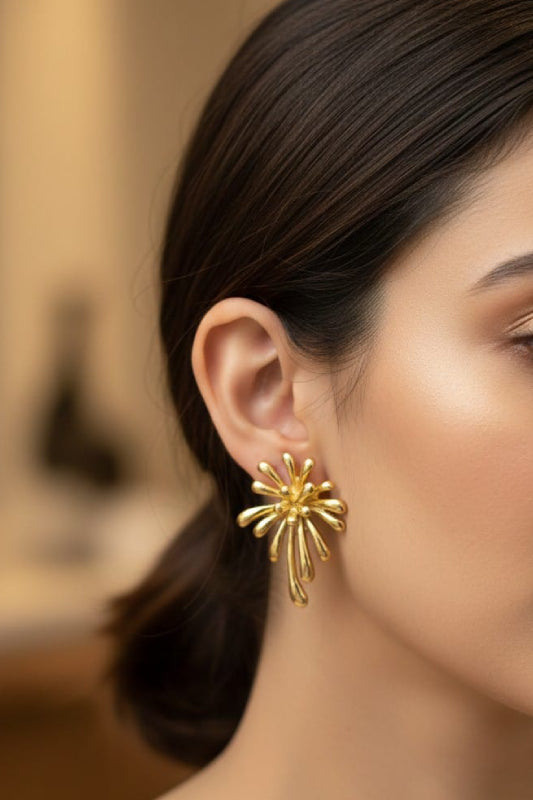 Gold Starburst Statement Earrings – Modern Designer Earrings for Women