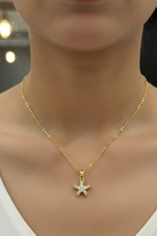 Elegant Gold Starfish Crystal Pendant Necklace for Women