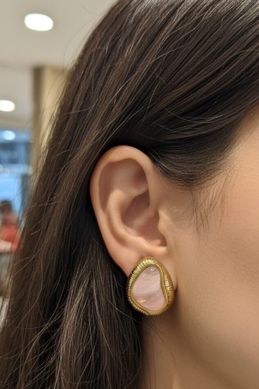 Pink Stone Vintage Gold Stud Earrings – Elegant Designer Earrings for Women