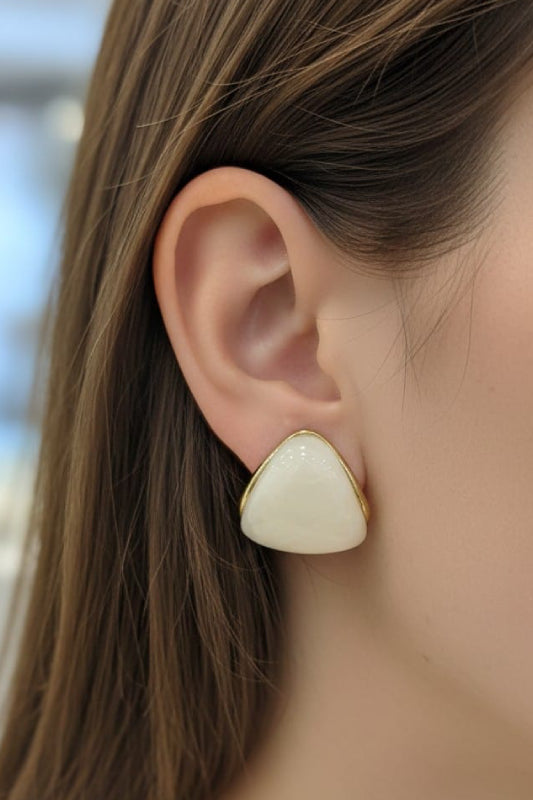Ivory Triangle Stone Stud Earrings – Minimal Gold Designer Earrings for Women