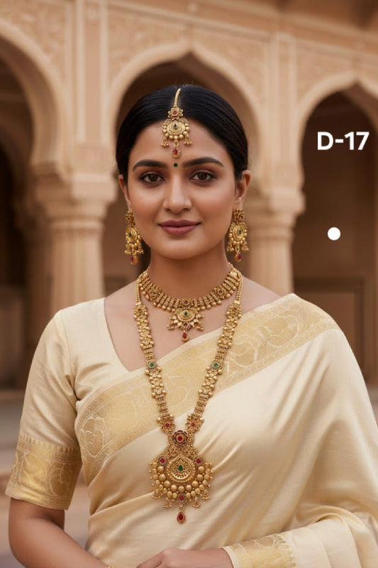 Traditional Bridal Long Necklace Set with Choker & Earrings for Women – High Gold Rajwadi Imitation Jewelry