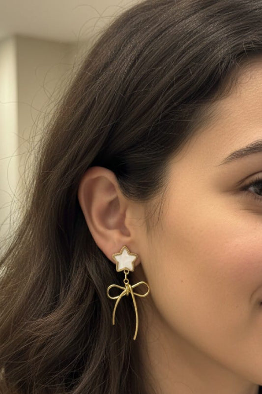 Star Bow Drop Earrings – Cute Gold Designer Earrings for Women