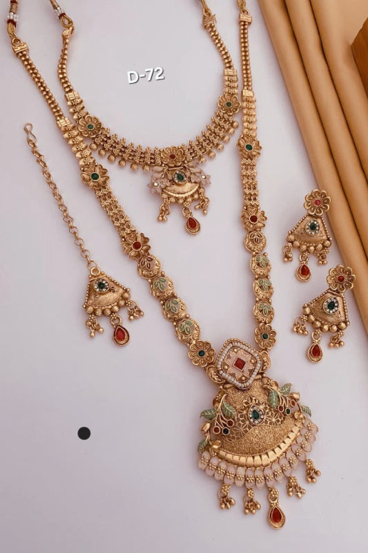 Rajwadi Bridal Combo Necklace Set with Long Necklace, Choker & Earrings for Women – High Gold Imitation Jewelry