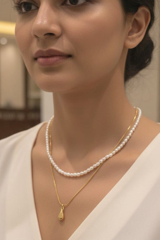 Elegant Pearl Double Layer Drop Pendant Necklace for Women