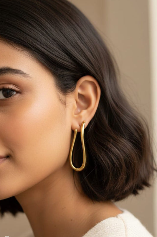 Minimal Gold Teardrop Hoop Earrings – Elegant Designer Earrings for Women