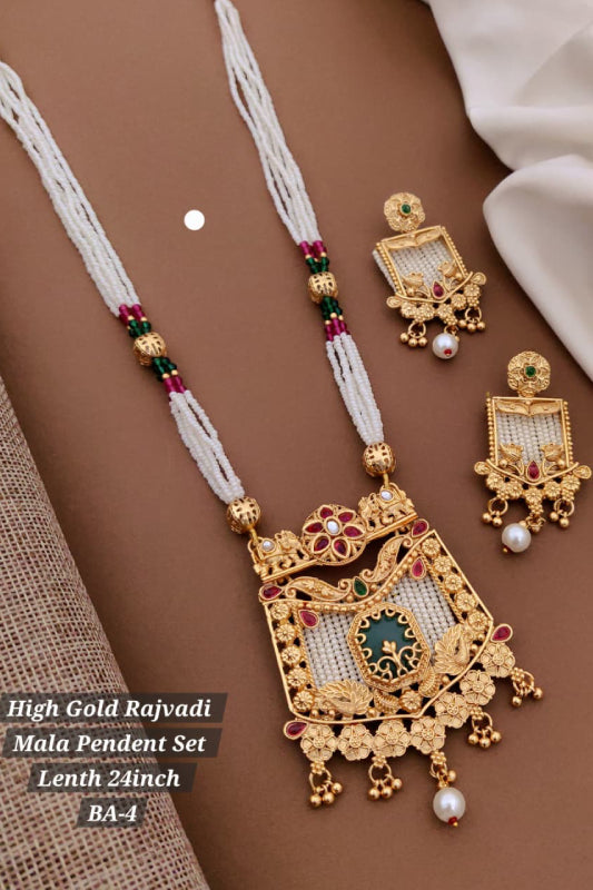 Premium Rajwadi Gold Mala Pendant Set with Earrings (BA-4)