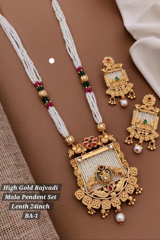 Royal Rajwadi Gold Mala Pendant Set with Earrings (BA-1)