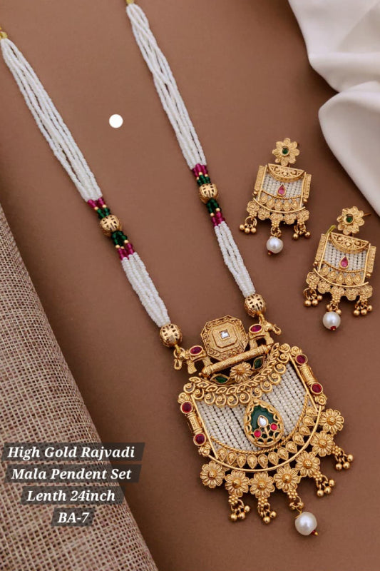 Heritage Rajwadi Gold Mala Pendant Set with Earrings