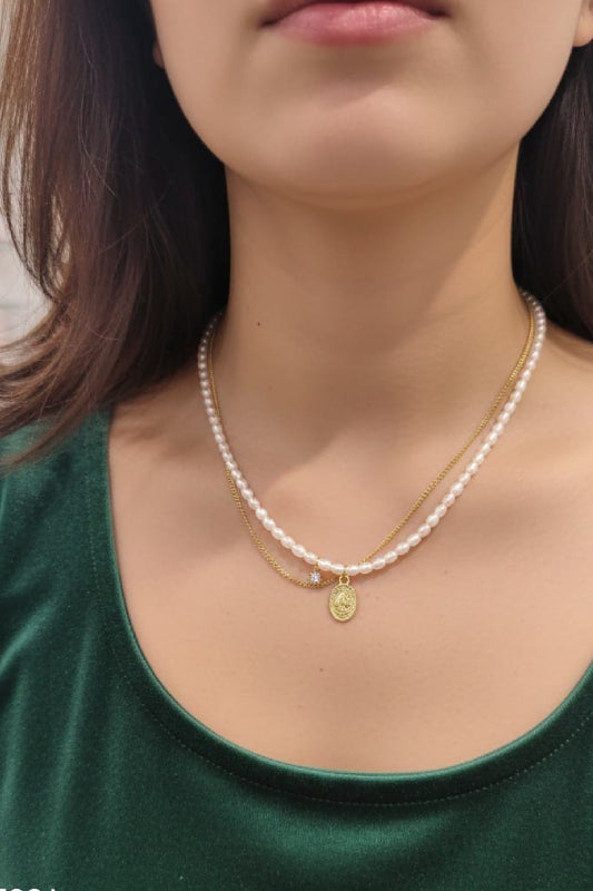 Vintage-Style Layered Faux Pearl & Gold-Tone Coin Pendant Necklace