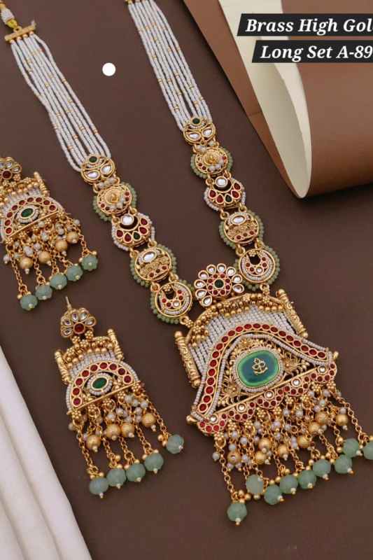 Traditional Rajwadi Necklace Set with Earrings & Maang Tikka for Women – High Gold Imitation Jewelry