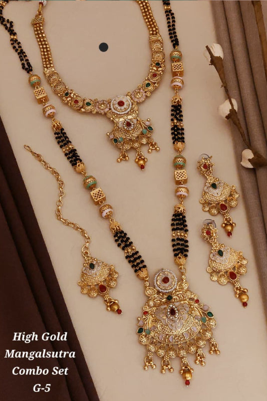 High Gold Designer Mangalsutra Combo Set for Women | Traditional Mangalsutra Necklace with Earrings