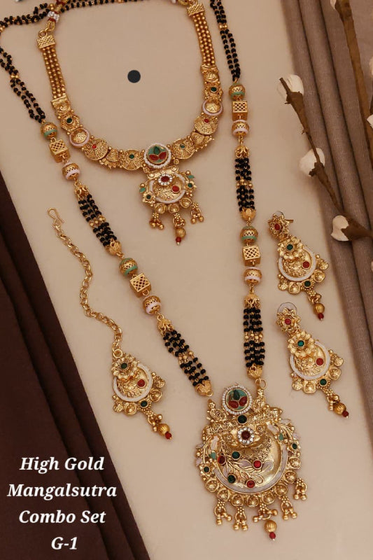 High Gold Traditional Mangalsutra Combo Set for Women | Designer Mangalsutra Necklace with Earrings